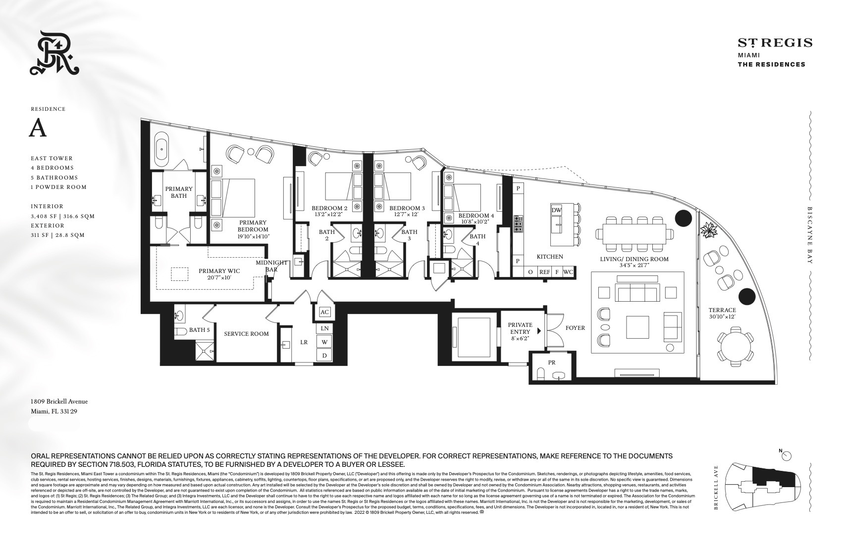 Floor Plan for St. Regis Brickell Floorplans, Residence A